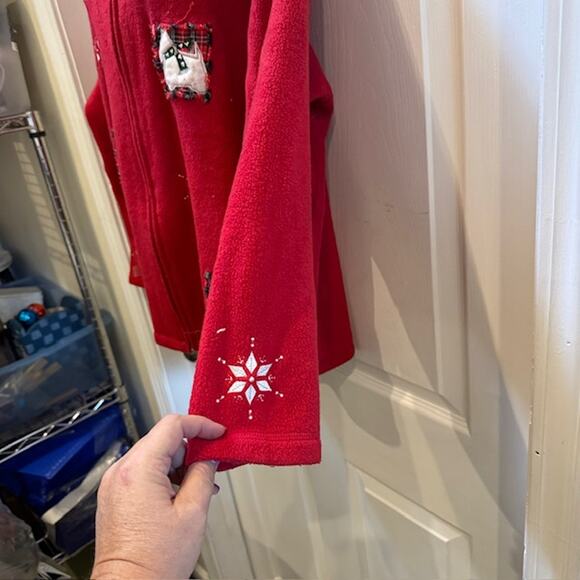 Ugly Fleece Christmas Jacket with dog and snowflakes on it - Picture 2 of 8